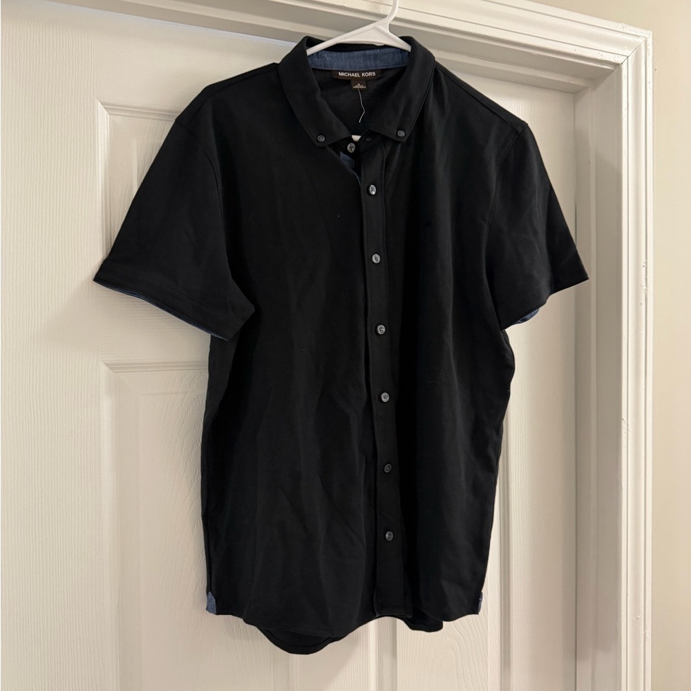 Michael Kors Men's Casual Black Button Down Shirt